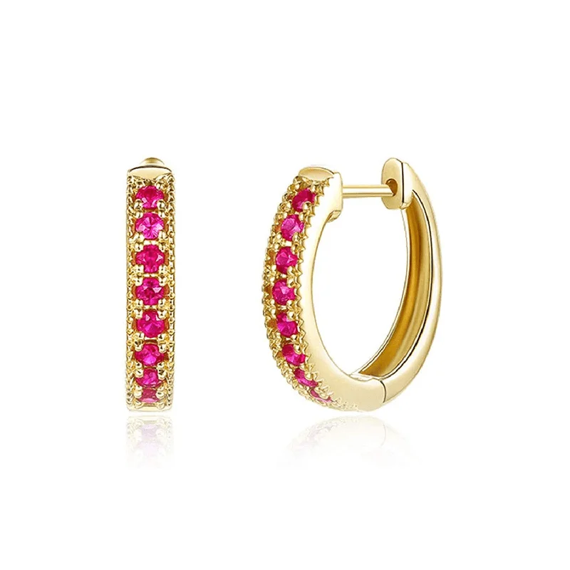 Hoop earrings with twisted metal designs for a dynamic and modern style-FANCIME Golden Ruby 14k Yellow Gold Hoop Earrings