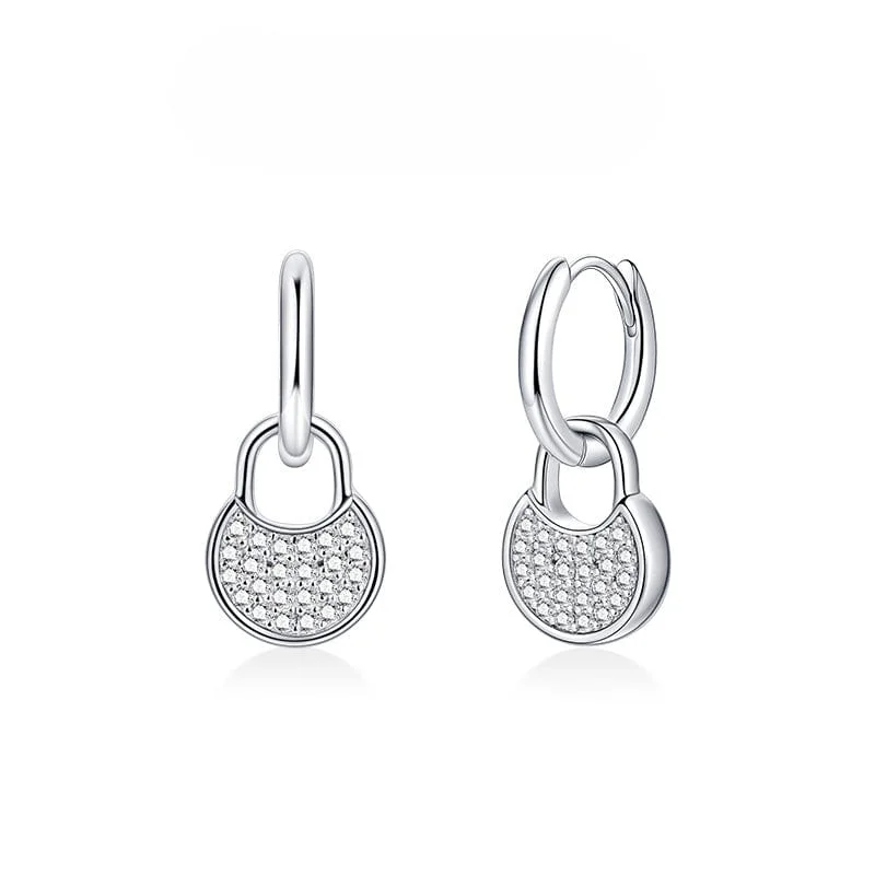 Best hoop earrings with infinity designs for a timeless and meaningful symbol-FANCIME "Lock Me Up" Padlock Dangling Sterling Silver Hoop Earrings