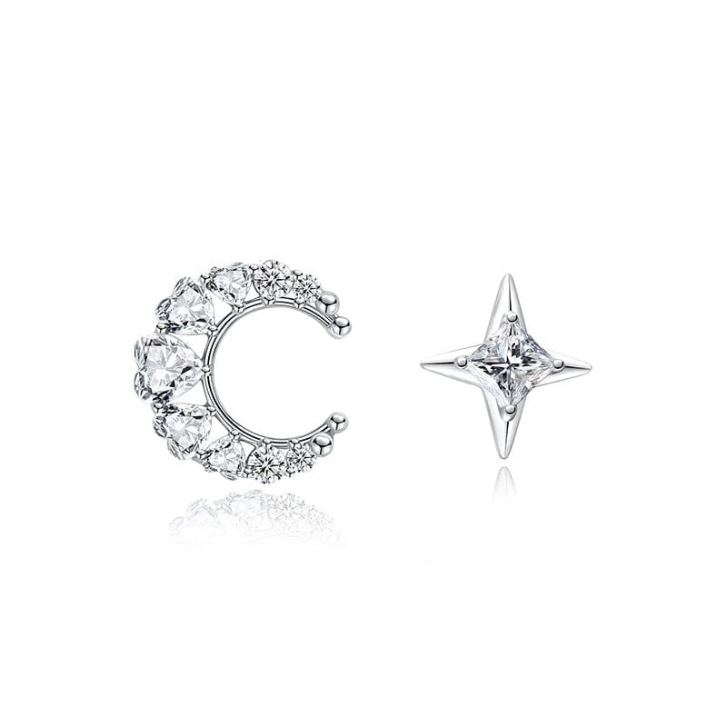 Hoop earrings with circle designs for a classic and timeless shape-FANCIME "Sweet Dream" Moon Star Sterling Silver Post Earrings