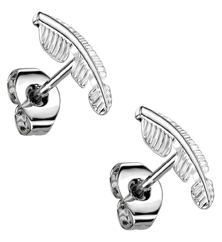 Best hoop earrings with geometric shapes for a modern and artistic appeal-Feather Titanium Threadless Earrings