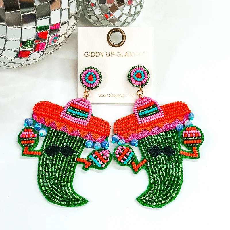 Hoop earrings with spiral designs for a dynamic and fluid look-Festive Chili Pepper Beaded Earrings in Green