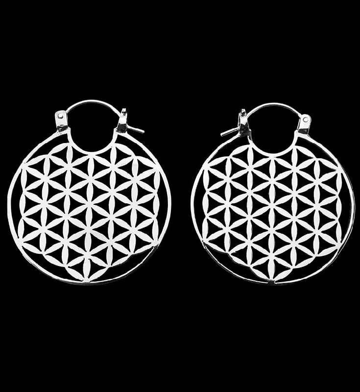 Hoop earrings with oversized designs for a bold, fashion-forward statement-Flower of Life White Brass Ear Weights