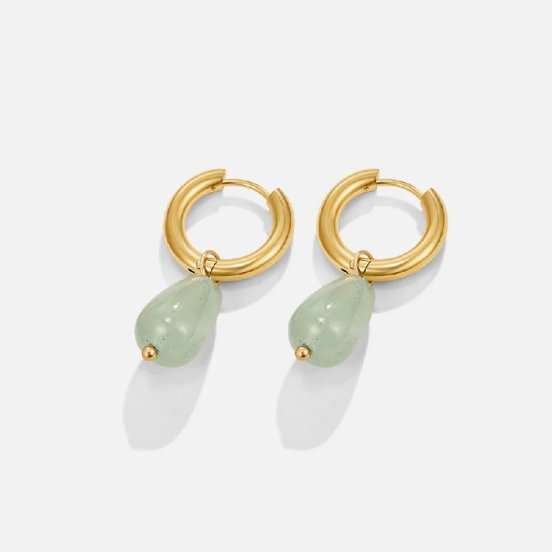 Hoop earrings with a matte black finish for a sleek, edgy vibe-Forest Green Teardrop Stone Earrings