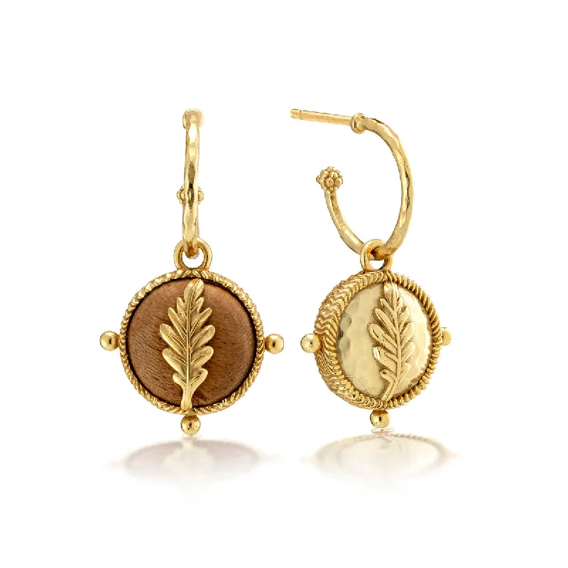 Best hoop earrings with vintage coins for a retro, antique-inspired style-Forest Walk Oak Leaf Earrings with Double Sided Charm - Teak/Gold