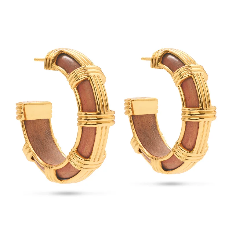 Hoop earrings with luxe velvet finishes for a rich and luxurious touch-Gaia Cage Hoop Earrings - Teak