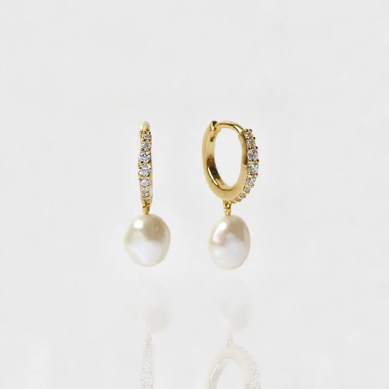 Lightweight hoop earrings for comfortable and all-day wear-Garden Party Pave Pearl Drop Hoops