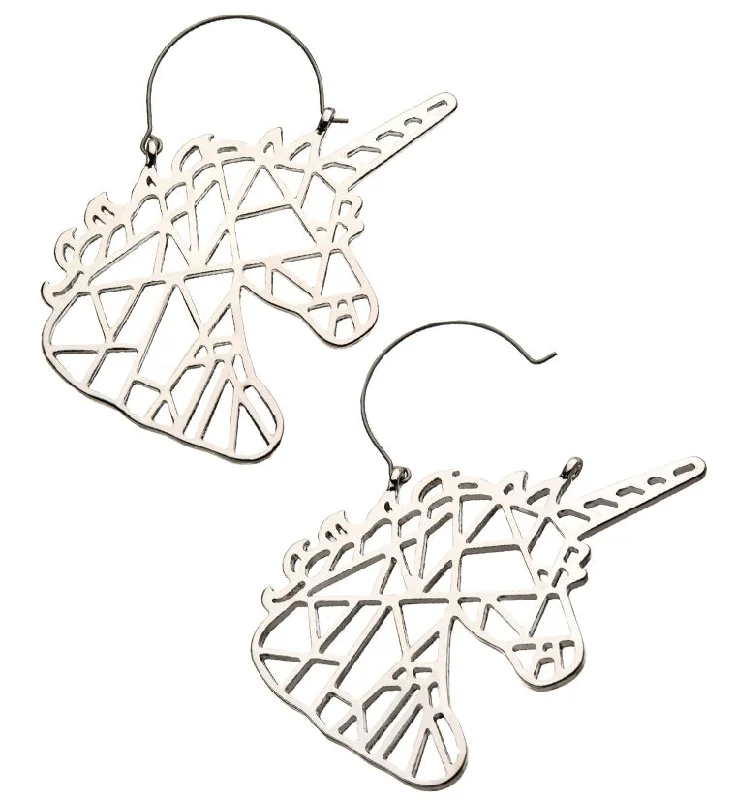 Hoop earrings with dangling charms for a playful and fun look-Geometric Unicorn Plug Hoops