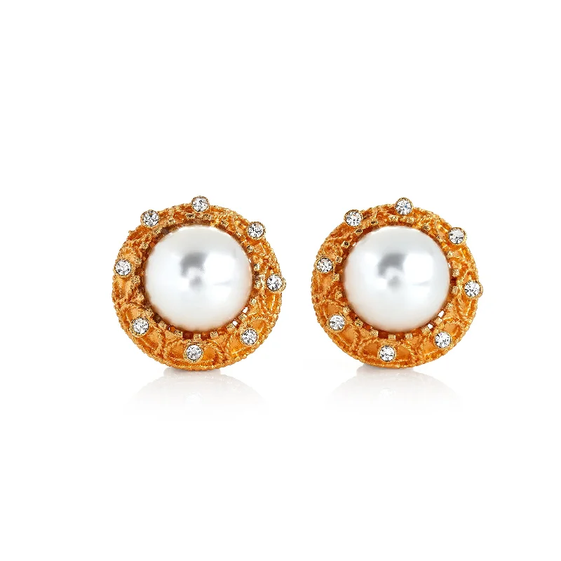 Best hoop earrings with custom designs for a personalized, unique accessory-Gold Crystal and Pearl Button Earrings