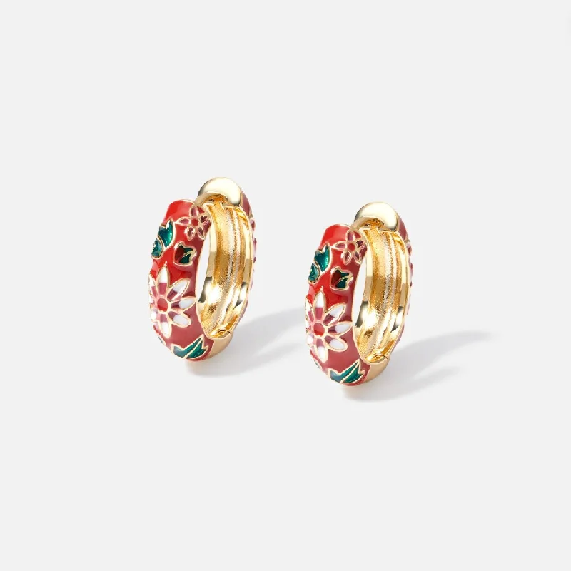 Best hoop earrings with blackened metal for an edgy and bold appearance-Gold Hoop Flower Earrings