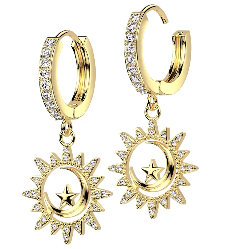 Hoop earrings with satin finishes for a smooth and elegant appearance-Gold PVD Celestial CZ Stainless Steel Hoop Earrings