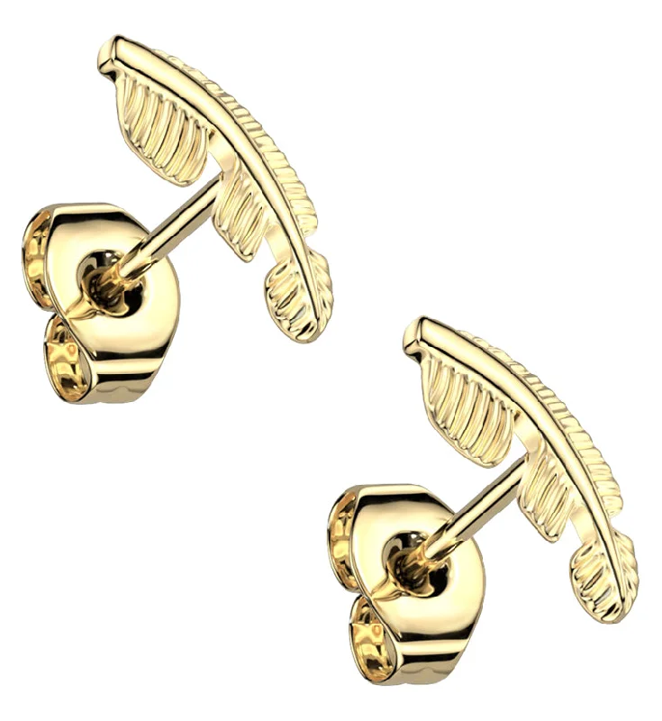 Best hoop earrings with angel wing accents for a spiritual and meaningful design-Gold PVD Feather Titanium Threadless Earrings