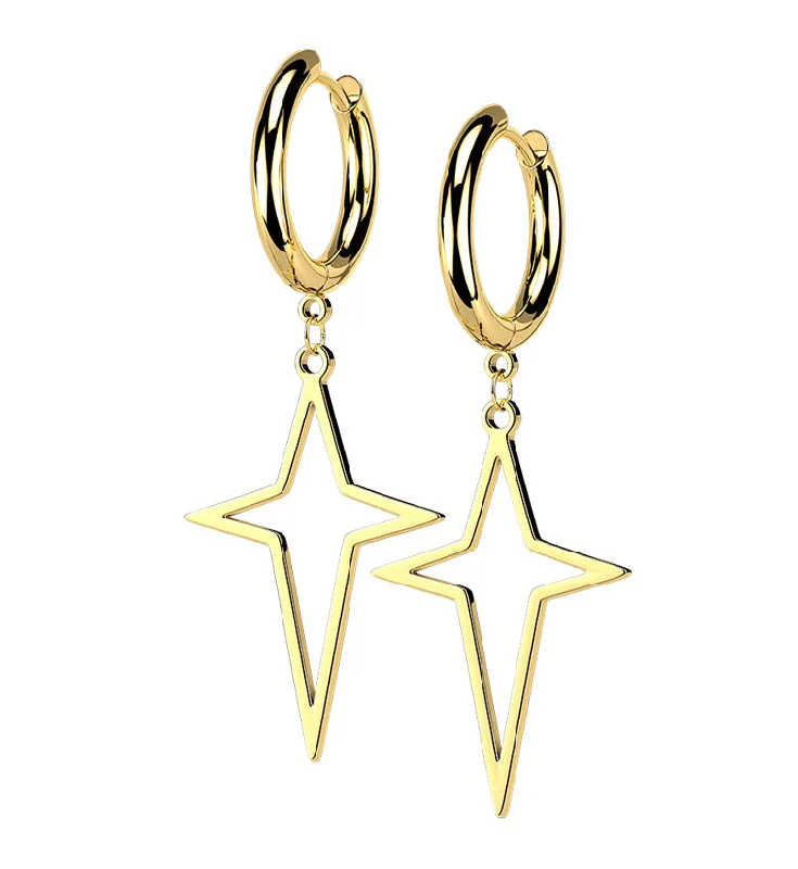 Best hoop earrings with multi-colored gemstones for a vibrant and lively touch-Gold PVD Four Point Star Stainless Steel Hinged Earrings