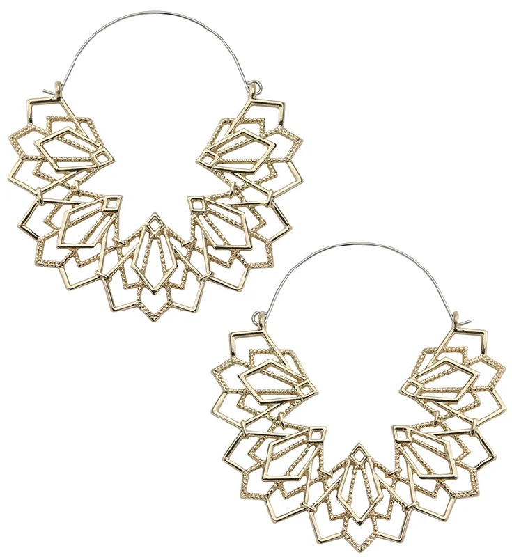 Hoop earrings with leather accents for a sleek and bold combination-Gold PVD Geo Half Mandala Plug Hoops