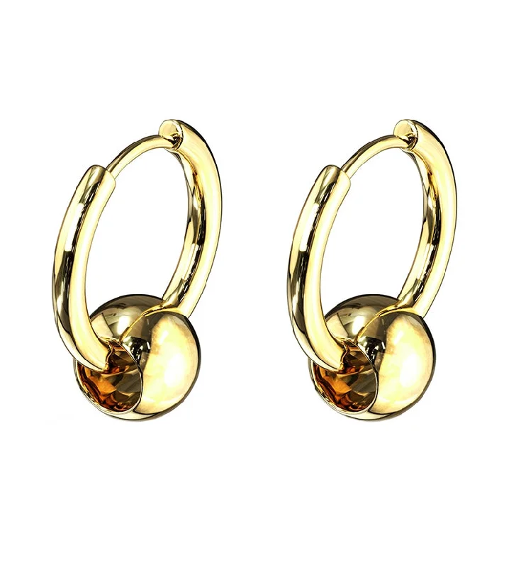 Hoop earrings with snake print designs for an edgy, wild appearance-Gold PVD Hinge Hoop Bead Earrings