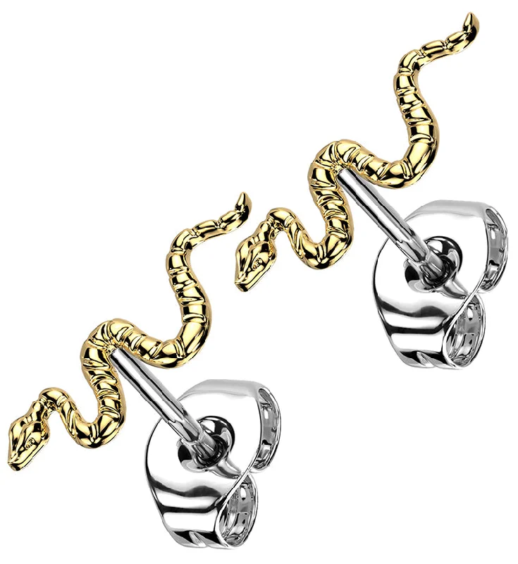 Best hoop earrings with matte finish for a sophisticated, understated design-Gold PVD Snake Titanium Threadless Earrings