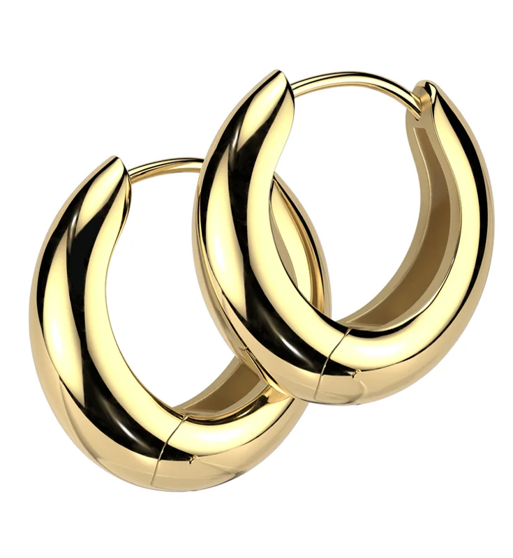 Best hoop earrings with geometric triangle shapes for a modern, chic design-Gold PVD Thick Hoop Stainless Steel Hinged Earrings