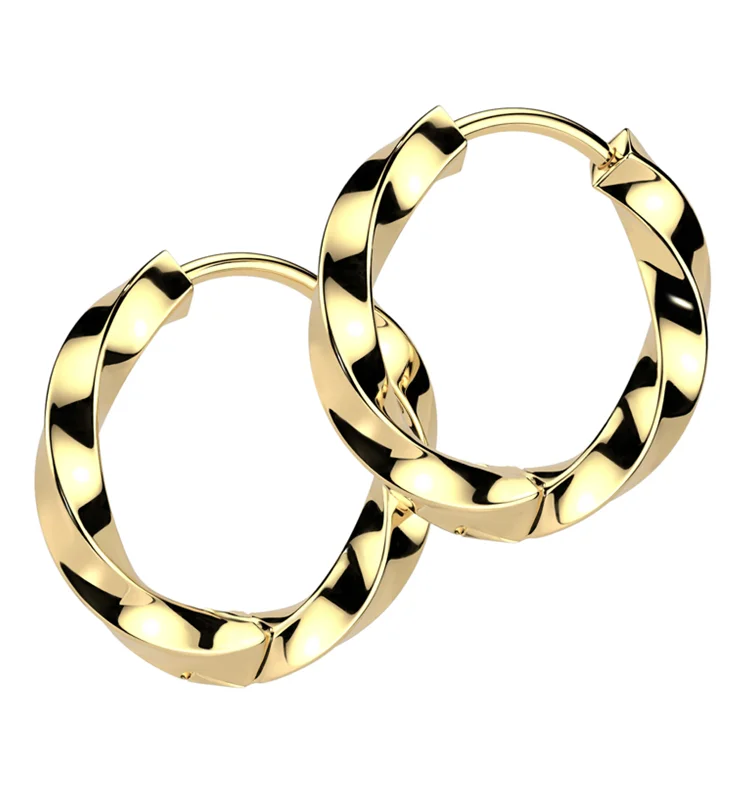 Hoop earrings with circle designs for a classic and timeless shape-Gold PVD Twisted Hoop Stainless Steel Hinged Earrings