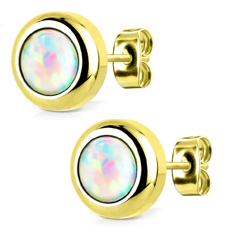 Small hoop earrings for a delicate and understated everyday wear-Gold PVD White Opal Set Earrings