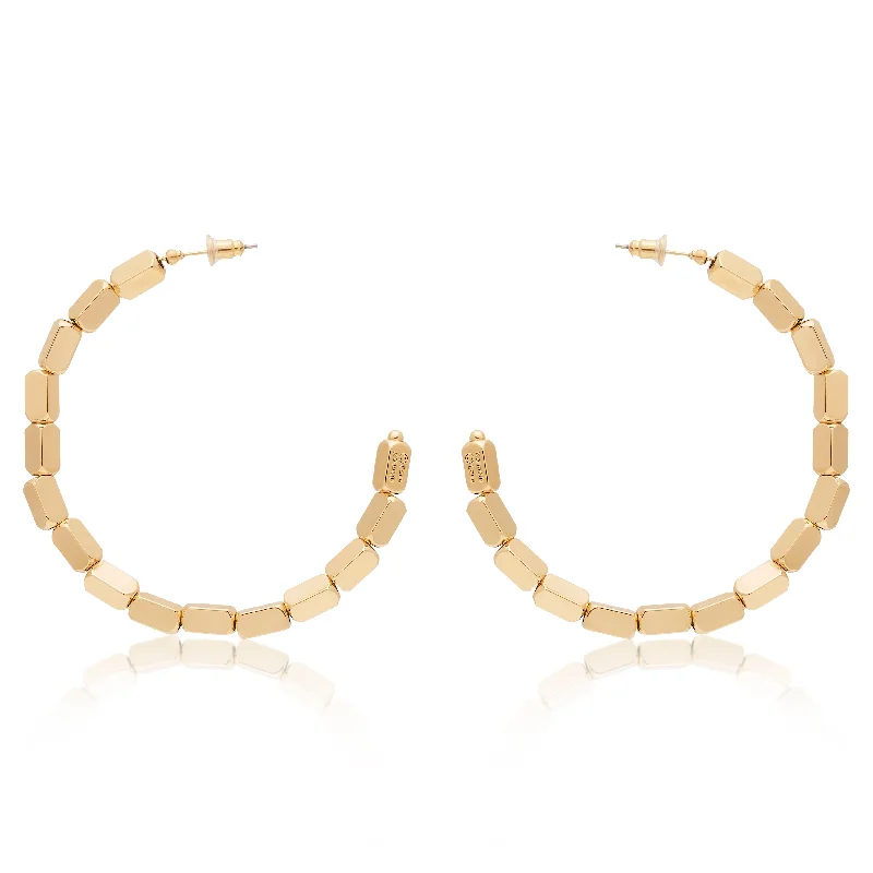 Hoop earrings with dangling charms for a playful and fun look-Gold Square Bead Hoop Earrings