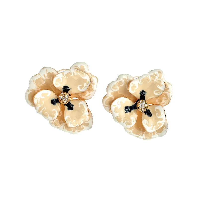 Hoop earrings with abstract wirework for an artistic, unique look-Gold Tritone White Flower Earrings