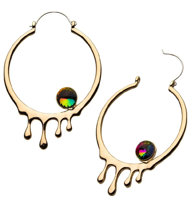 Best hoop earrings with stacked layers for a dimensional and bold look-Golden Drip Rainbow CZ Plug Hoops