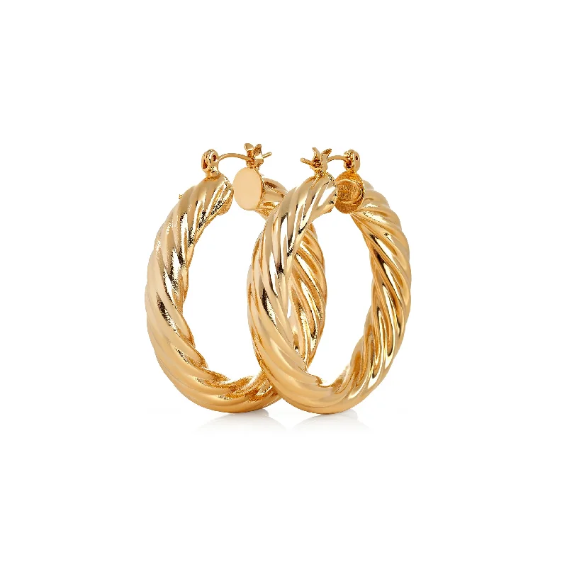 Best hoop earrings with snake-inspired designs for an edgy and fierce vibe-Golden Twist Rope Hoops