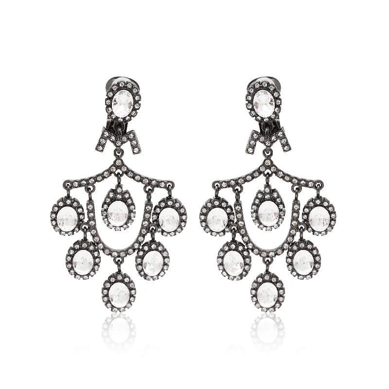 Hoop earrings with hearts for a sweet and romantic gesture-Gunmetal & Crystal Chandelier Earrings