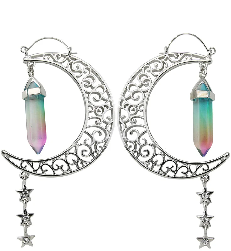 Best hoop earrings with snake-inspired designs for an edgy and fierce vibe-Half Moon Oil Slick Crystal Plug Hoops