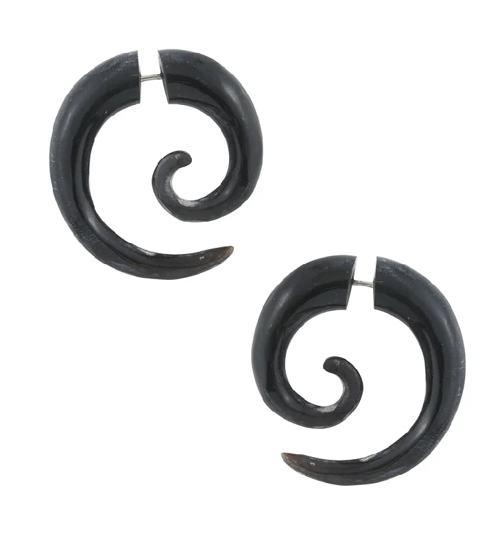 Best hoop earrings with twisted rope designs for a nautical-inspired style-Horn Fake Gauge Spiral Earrings