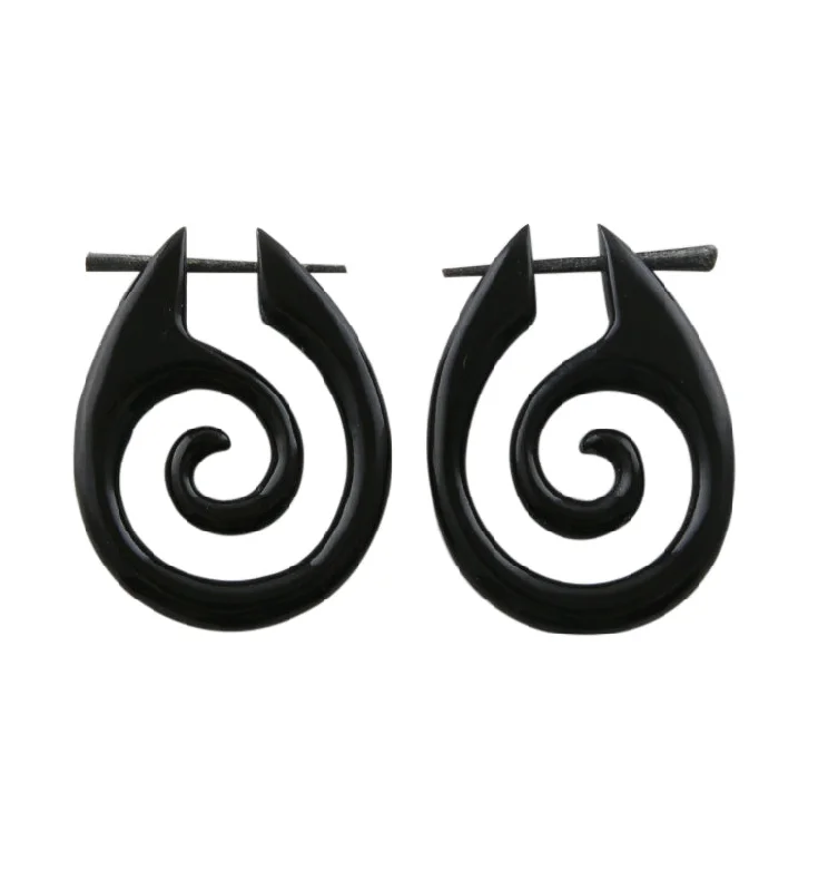 Best hoop earrings with textured silver for a rustic and organic finish-Horn Rain Tribal Earrings