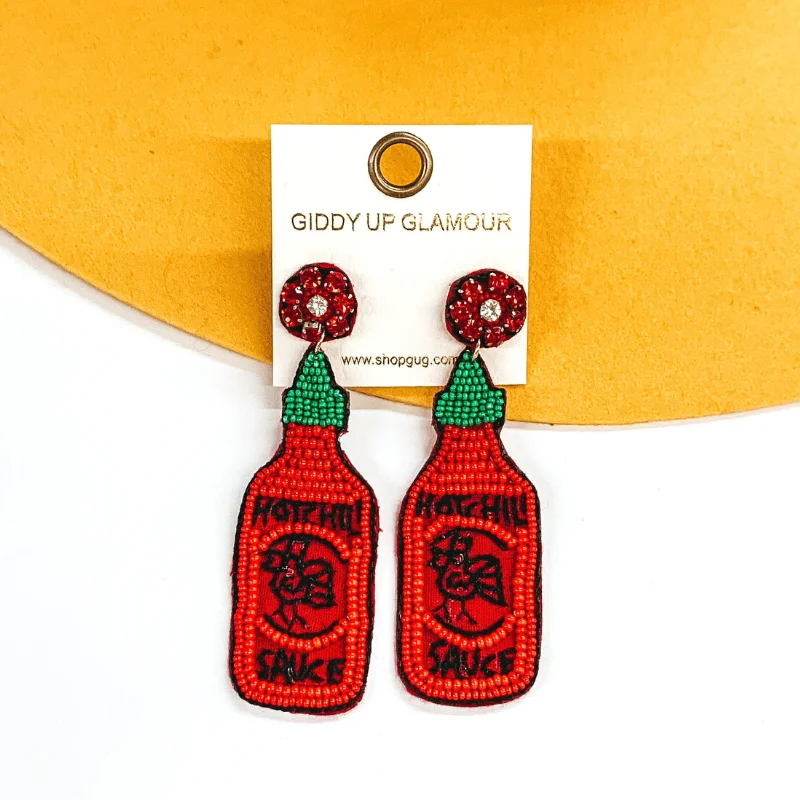 Hoop earrings with tortoiseshell designs for a chic and classic style-Hot Sauce Beaded Earrings in Red