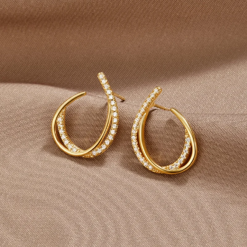 Best hoop earrings with vintage coins for a retro, antique-inspired style-Juni Crystal & Gold Wave Earrings