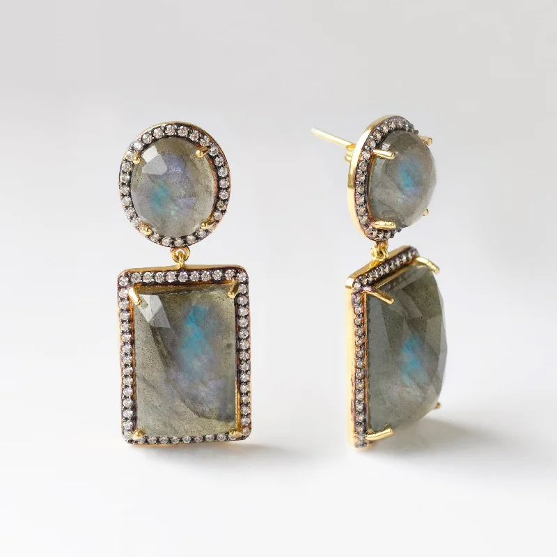 Hoop earrings with gold accents for a warm, elegant statement piece-Labradorite Statement Cocktail Earrings