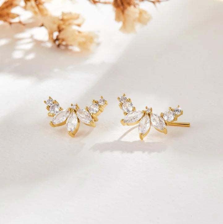 Best hoop earrings with gold for a luxurious and timeless look-Lily Crystal Gold Leaf Earrings