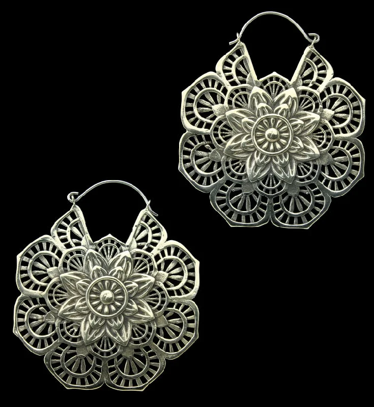 Best hoop earrings with textured silver for a rustic and organic finish-Mandala Flower Brass Titanium Hangers - Earrings