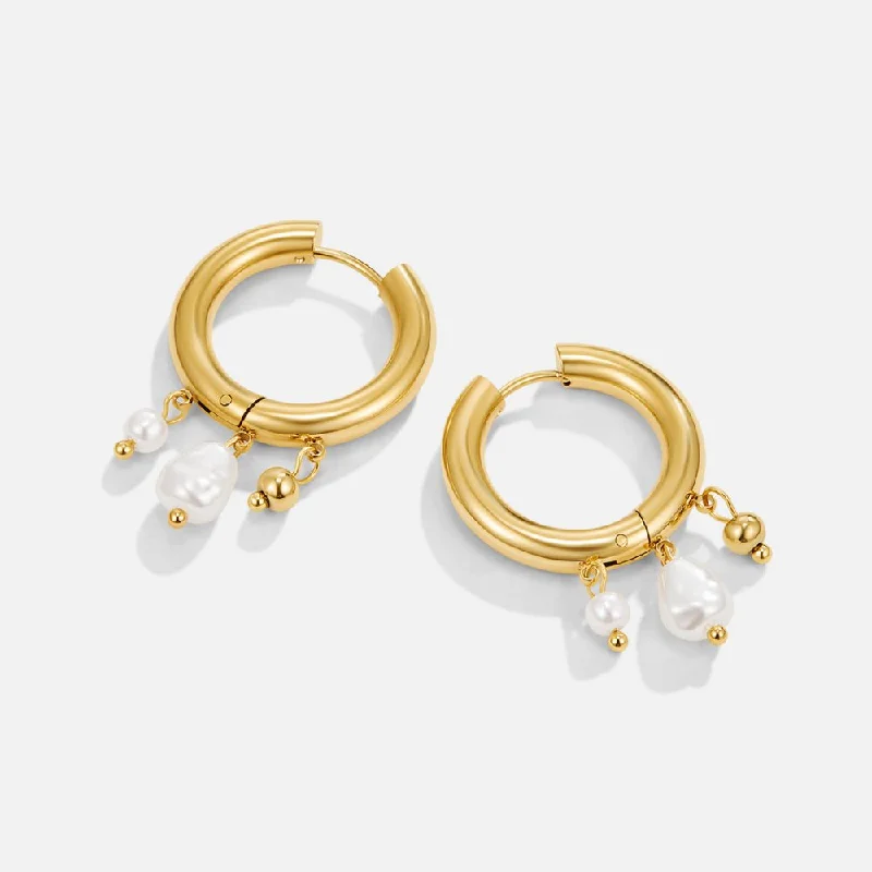 Hoop earrings with abstract wirework for an artistic, unique look-Molly Pearl Drop Hoop Earrings