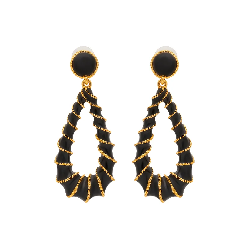 Best hoop earrings with delicate chain details for a trendy and stylish design-Gold & Black Open Teardrop Post Earrings