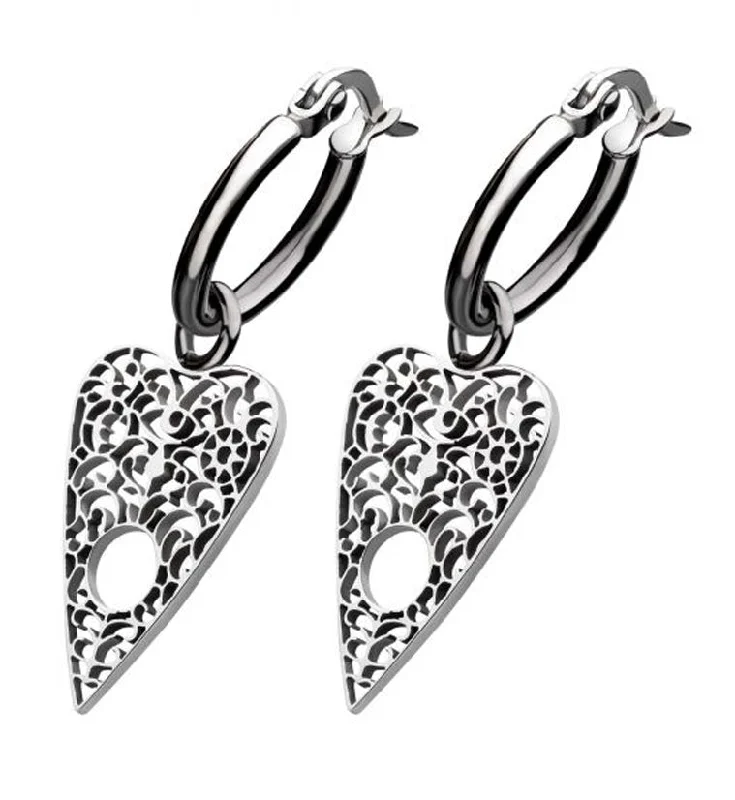 Hoop earrings with circle designs for a classic and timeless shape-Ornate Planchette Stainless Steel Hoop Earrings