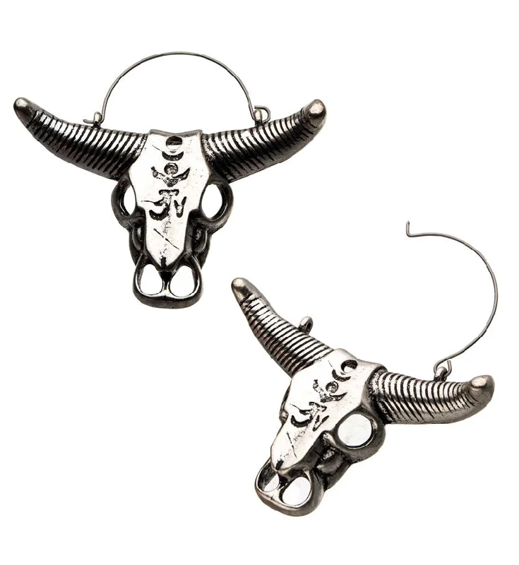 Best hoop earrings with turquoise stones for a bohemian-inspired vibe-Oxen Skull Plug Hoops