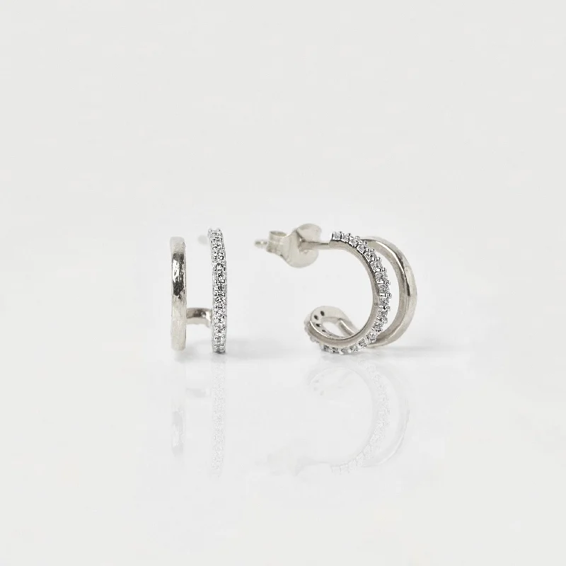 Best hoop earrings with gold-plated finishes for an affordable luxury vibe-Celestial Pave Double Hoops