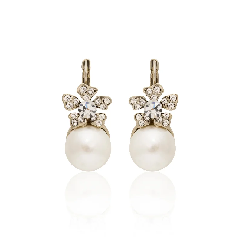 Best hoop earrings with Swarovski crystals for added sparkle and luxury-Pearl Flower Eurowire Earrings