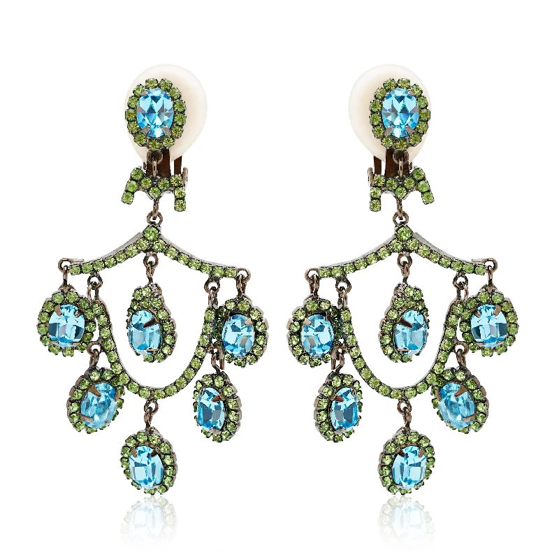 Hoop earrings with tortoiseshell designs for a chic and classic style-Peridot & Aqua Chandelier Earrings