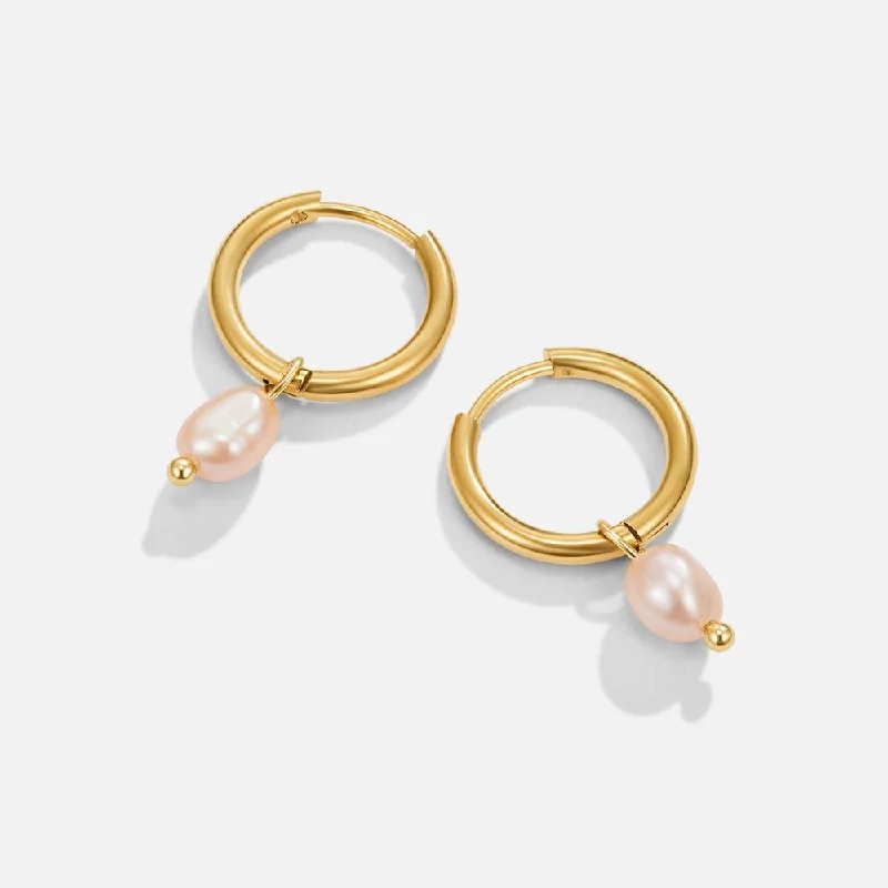 Hoop earrings with pearl accents for a chic and classic style-Pink Freshwater Pearl Bella Hoop Earrings