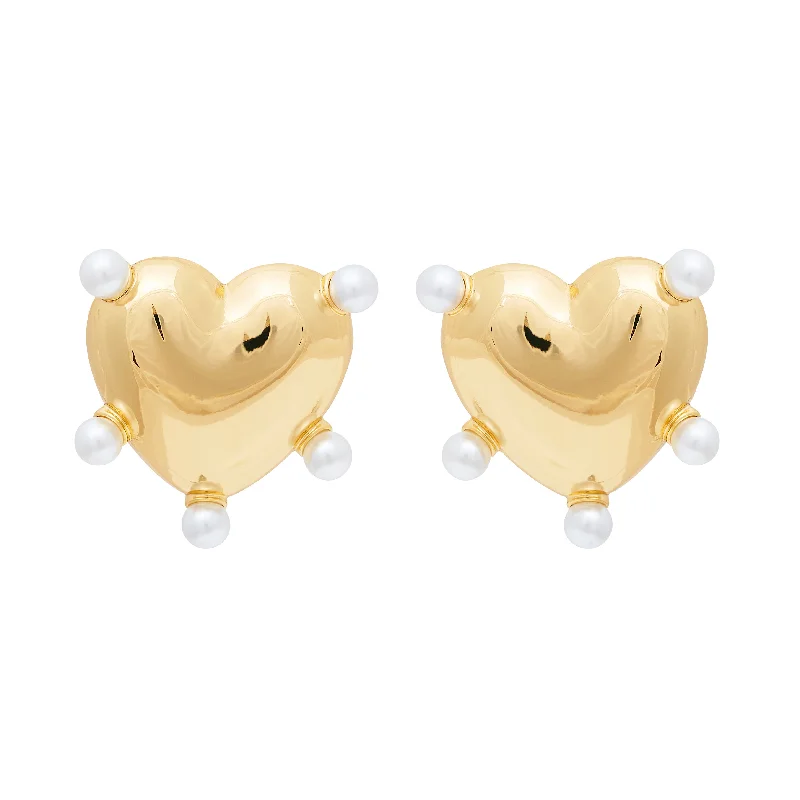 Best hoop earrings with minimal embellishments for a sleek and modern look-Polished Gold Heart & Pearl Post Earrings