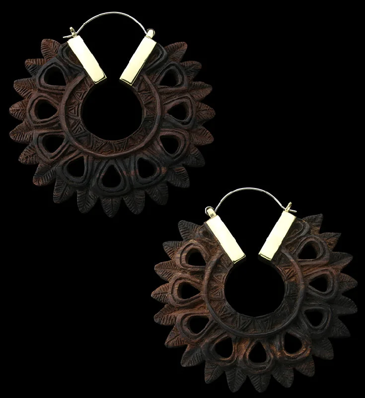 Hoop earrings with hammered copper for a warm and rustic aesthetic-Pompon Areng Wooden Hangers / Earrings