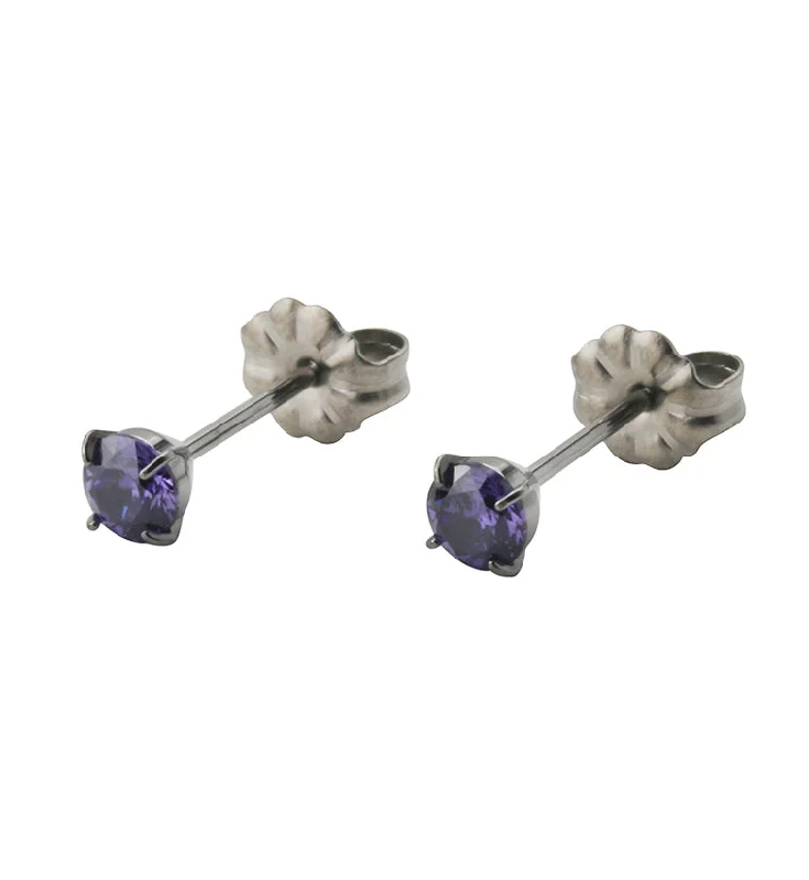 Hoop earrings with floral motifs for a feminine and nature-inspired look-Purple Swarovski Gem Prong Titanium Earrings