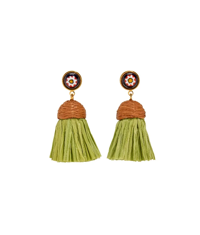 Hoop earrings with polished silver finish for a shiny, modern appeal-Raffia Earrings in Floral Palm