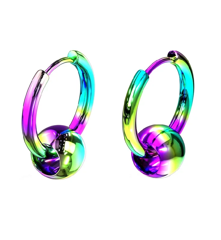 Hoop earrings with open designs for a modern, lighthearted vibe-Rainbow PVD Hinge Hoop Bead Earrings