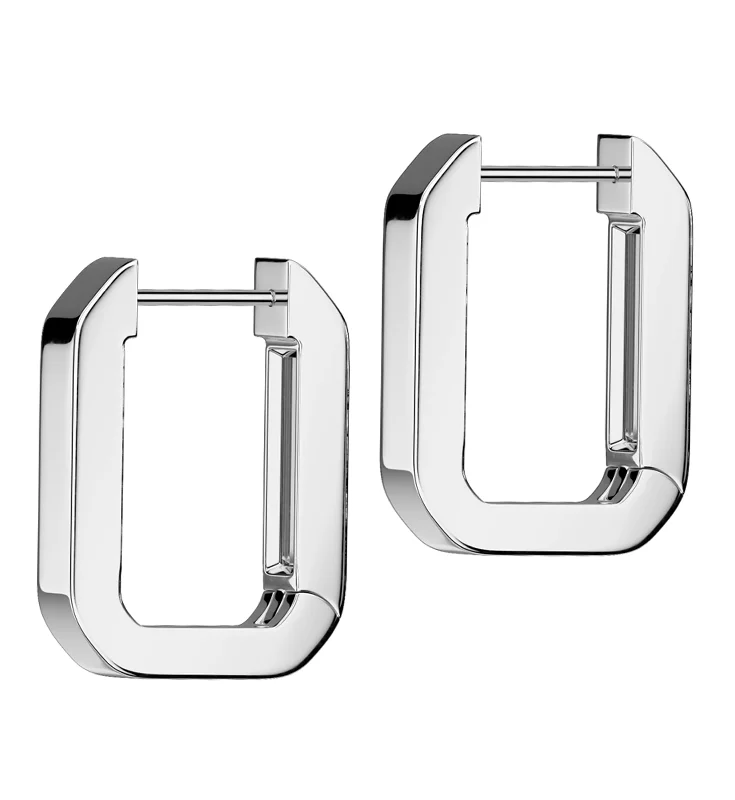 Hoop earrings with a chunky design for a bold and trendy statement-Rectangle Hoop Stainless Steel Hinged Earrings