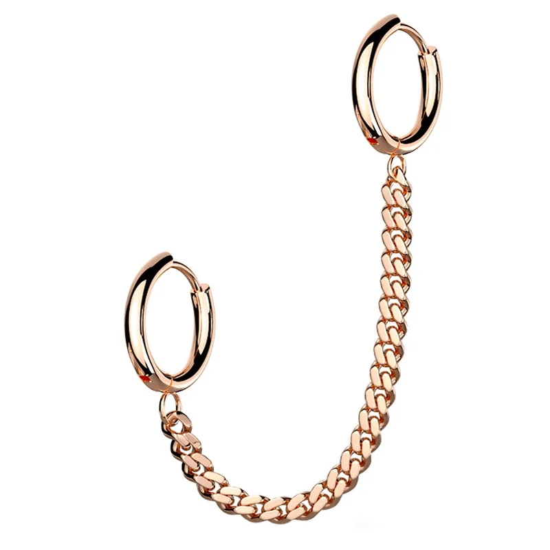 Hoop earrings with artistic filigree designs for an intricate, delicate finish-Rose Gold PVD Chained Double Hinged Hoop Cartilage Ring